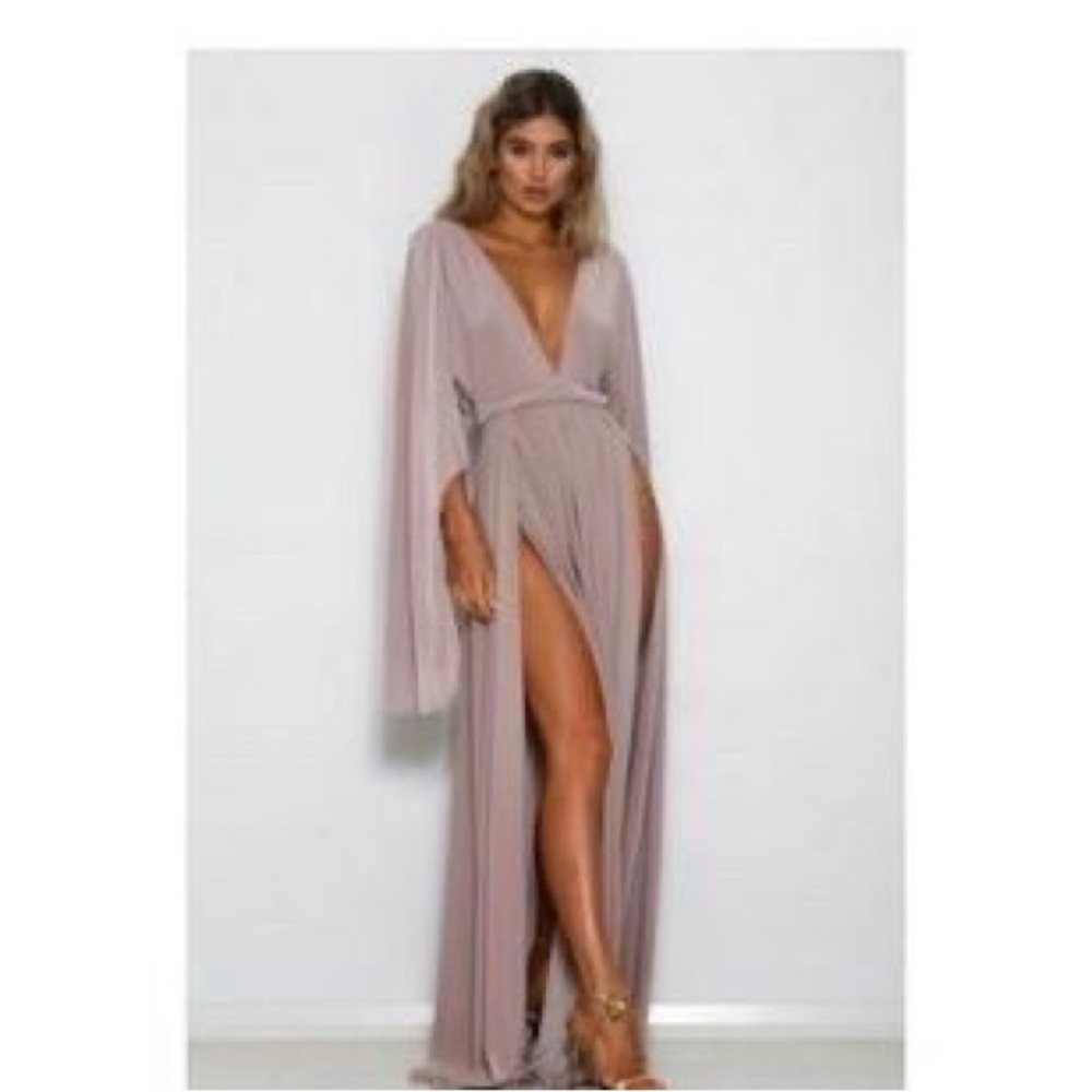 Abyss by Abby, Shari Gown, Small, NWT. Mauve, Maxi length, high slits both sides